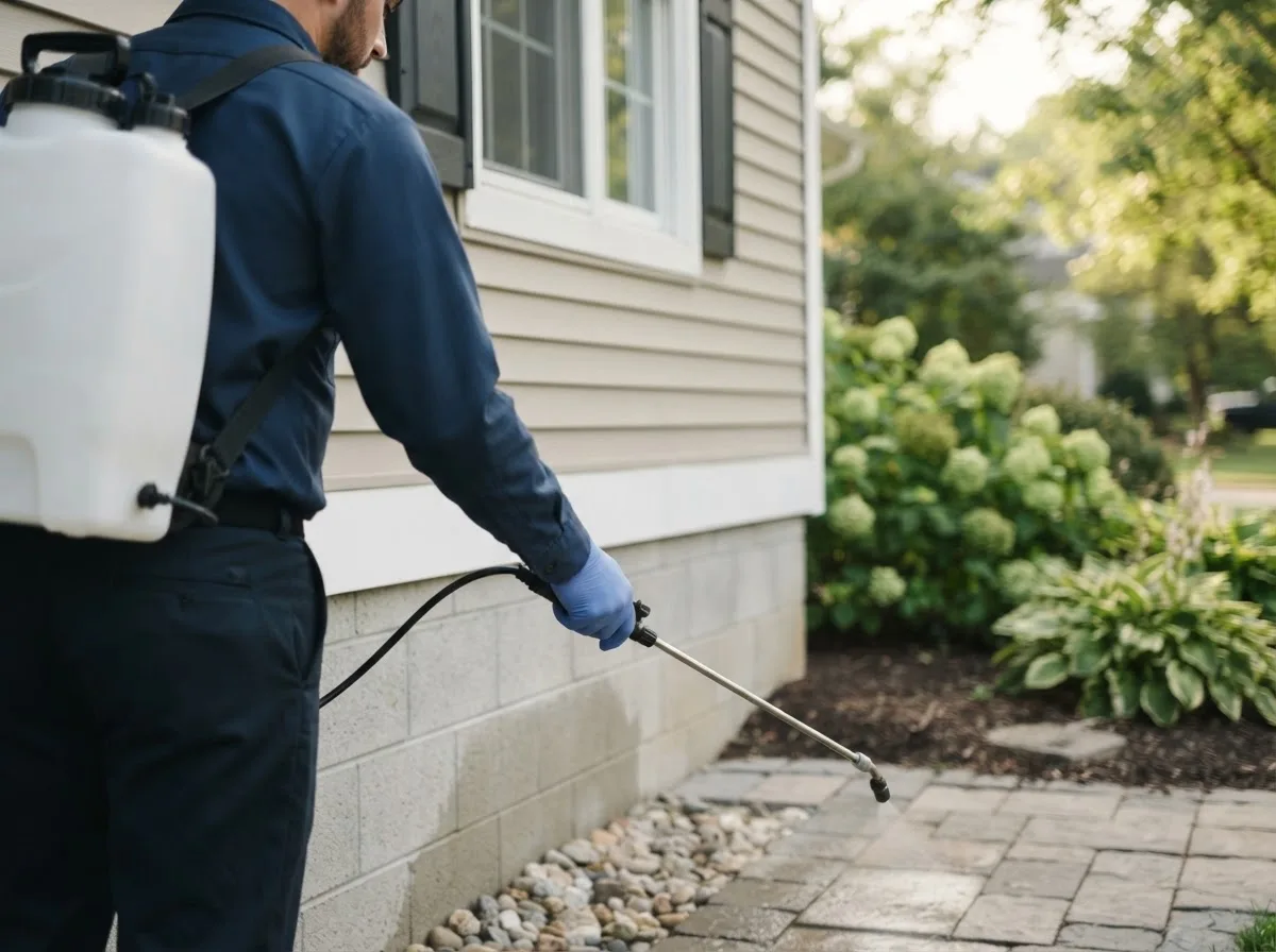 Pest control technician inspecting a home in Hinesville, GA